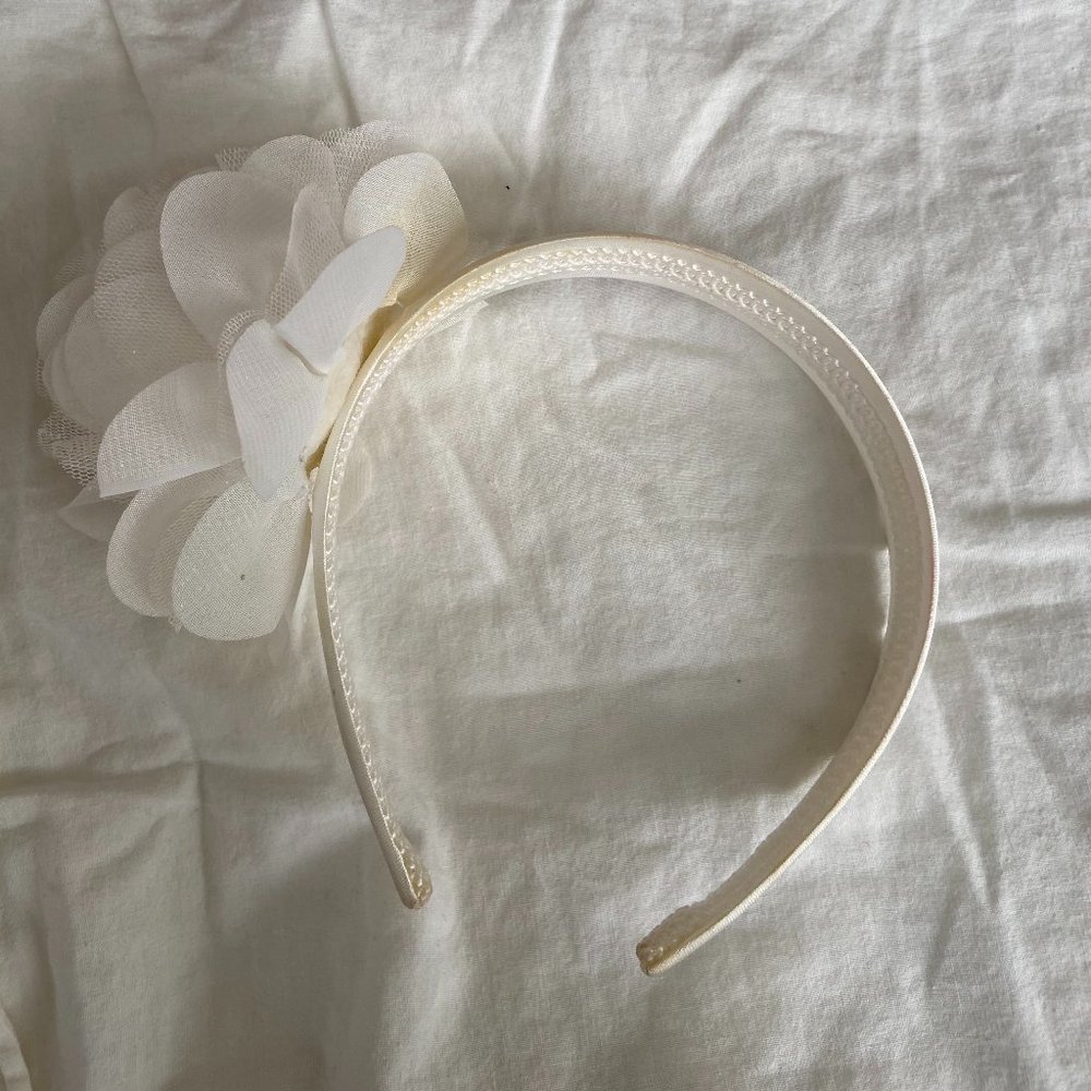 White sparkly shimmering tulle flower headband